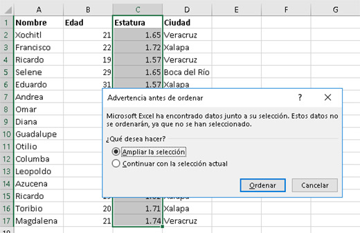 Ordenar datos en Excel - Computación del Golfo